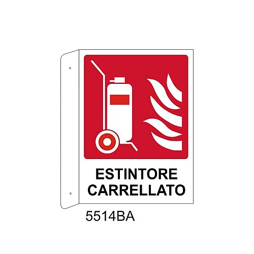 Estintore Carrellato - Alluminio - B - 160x210mm - Bifacciale a Bandiera - Non Luminescente
