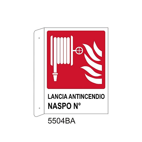 Lancia antincendio naspo n° - Alluminio - C - 230x310mm - Bifacciale a Bandiera - Non Luminescente