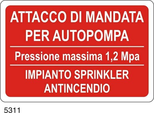 Attacco di mandata per autopompa (pressione massima 1,2 MPa) impianto sprinkler antincendio - B - Alluminio 500x330 mm - Conf 10 pz.