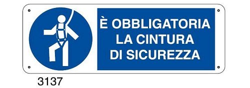 E' obbligatoria la cintura di sicurezza - E - Alluminio 500x700 mm - Conf 10 pz.