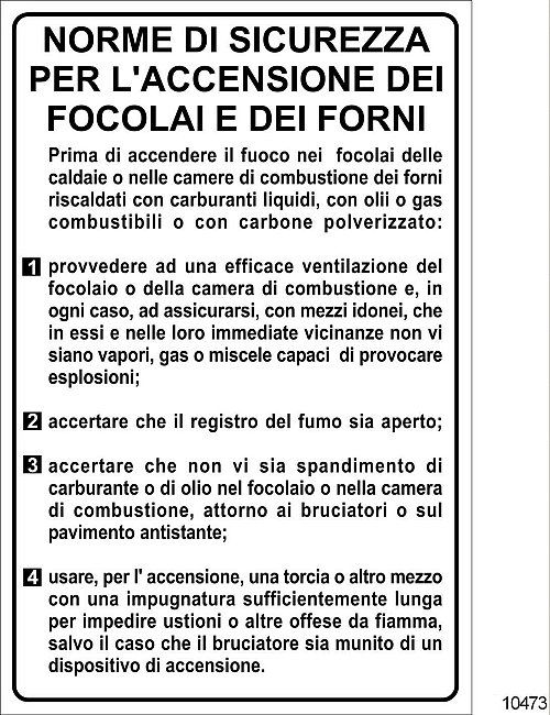 Accensione dei focolai e dei forni - C - Alluminio -500x700 mm