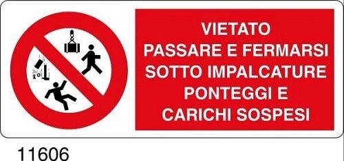 Vietato passare e fermarsi sotto impalcature ponteggi i carichi sospesi