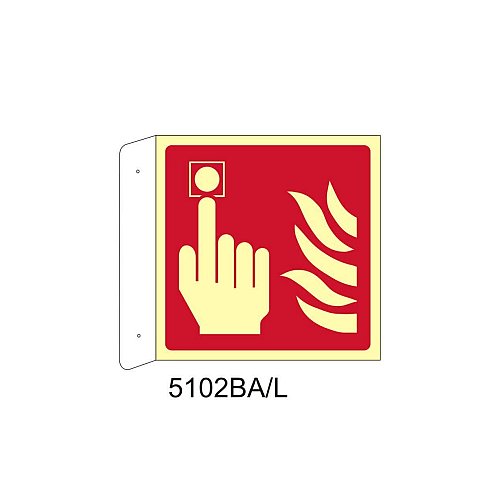 Allarme antincendio - Alluminio - B - 160x160mm - Bifacciale a Bandiera - Luminescente