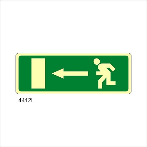 Uscita di emergenza a sinistra luminescente - B - Alluminio Luminescente - 375x175 mm