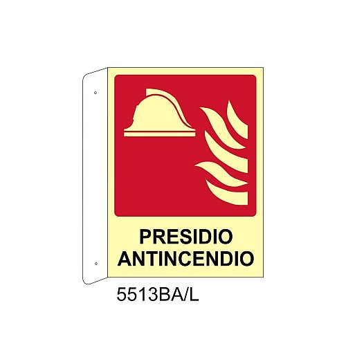 Presidio Antincendio - Alluminio - D - 370x500mm - Bifacciale a Bandiera - Luminescente