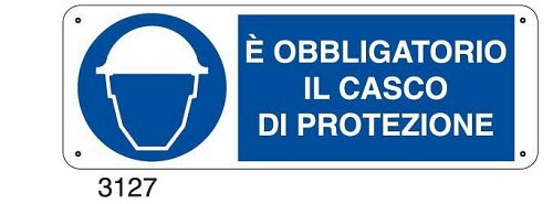 E' obbligatorio il casco di protezione - E - Alluminio 500x700 mm