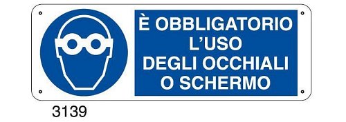 E' obbligatorio l'uso degli occhiali o schermo - C - Alluminio 330x500 mm - Conf 10 pz.