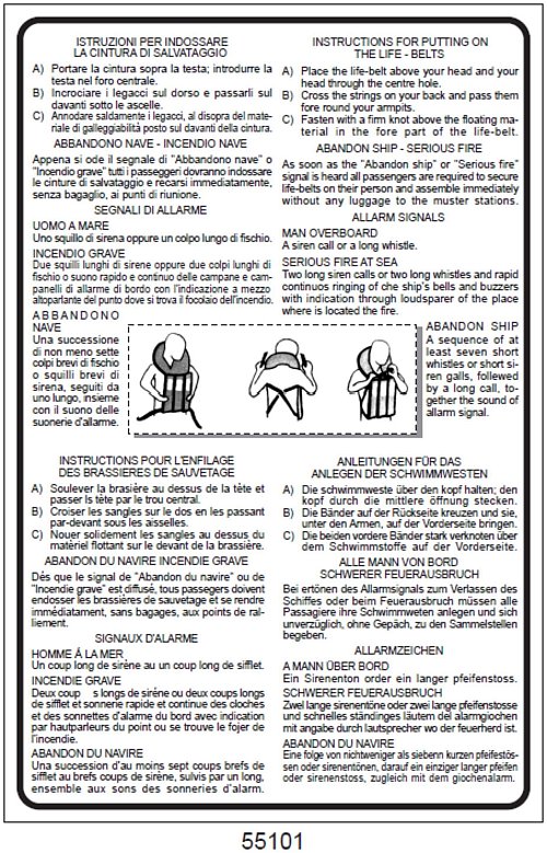 Instructions for putting on the life-belts - B - AD 330x500 mm