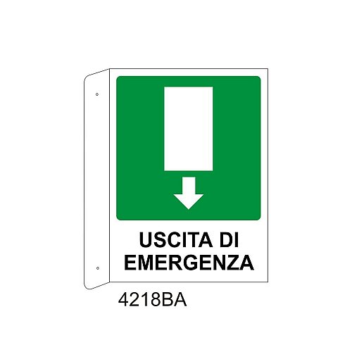 Uscita di emergenza in basso - Alluminio - C - 230x310mm - Bifacciale a Bandiera - Non Luminescente